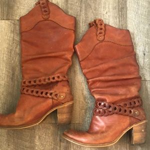 Fly London Brown woven Leather Heel western Boots
